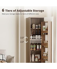 Ironck 70-in Pantry Cabinet with 11 Adjustable Shelves, Walnut and White