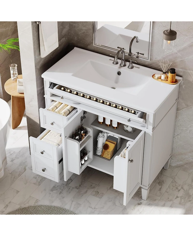 Tribesigns 36" Bathroom Vanity with Sink, 4 Drawers & 2 Doors, Bathroom Storage Vanity with Metal Handles, Solid Wood Frame, Paint Surface White