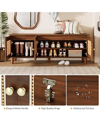 Tribesigns 55" Shoe Bench with Lift Top Storage, 2-Tier Entryway Bench with 3 Rattan Doors