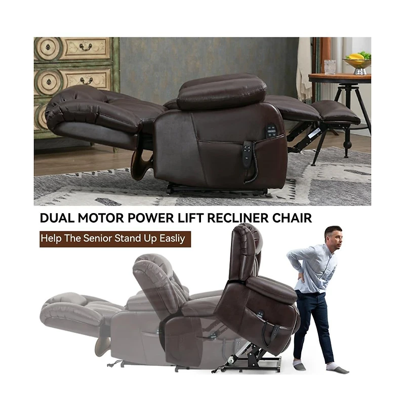 Maison Boucle Faux Leather Power Lift Recliner for Seniors with Massage & Heat, Dual Motor Electric Chair, 350 Lbs Support-Maison Boucle