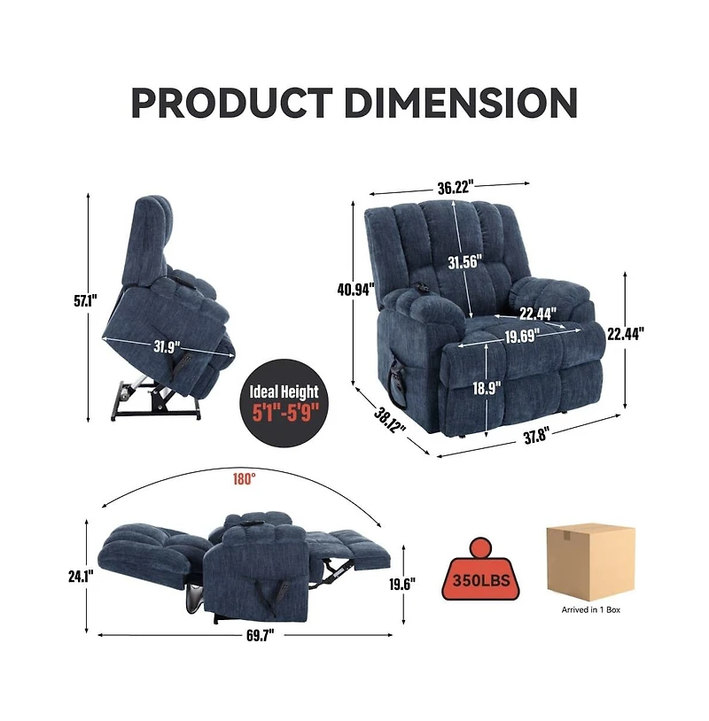 Maison Boucle Chenille Power Lift Recliner for Seniors with Heat & Massage, Dual Motor Electric Chair, Infinite Position-Maison