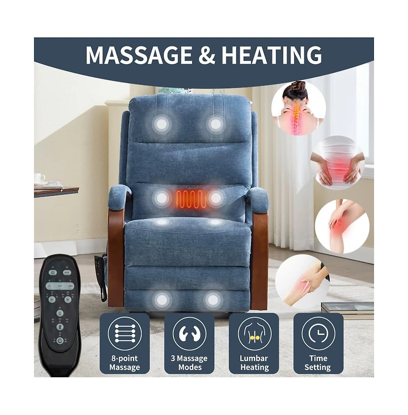 Maison Boucle Dual Motor Power Lift Recliner with Massage & Heat, Infinite Position Electric Chair Solid Wood Arms-Maison