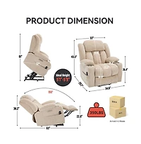 Maison Boucle Power Lift Recliner with Heat & Massage, Electric Chenille Chair Usb Port, Cup Holders Heavy-Duty 350 Lbs Support-Maison