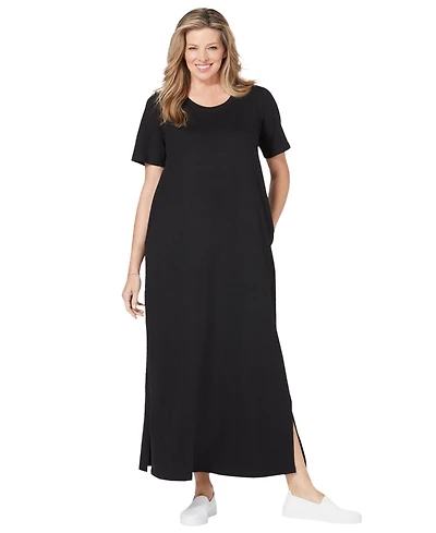 Woman Within Plus Perfect Short-Sleeve Scoopneck Maxi Tee Dress
