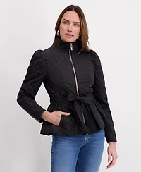 Kensie Women's Quilted Puff Sleeved Belted Jacket