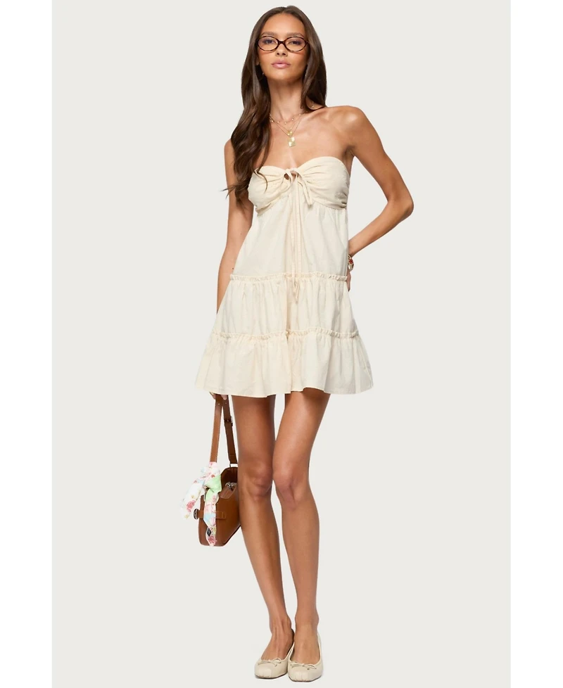 Edikted Womens Safie Strapless Tiered Mini Dress