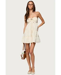 Edikted Womens Safie Strapless Tiered Mini Dress