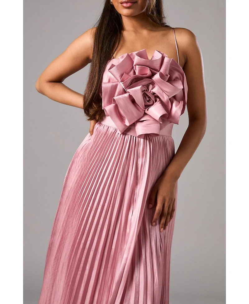 Coast Women's Metallic Pleated Corsage Dress