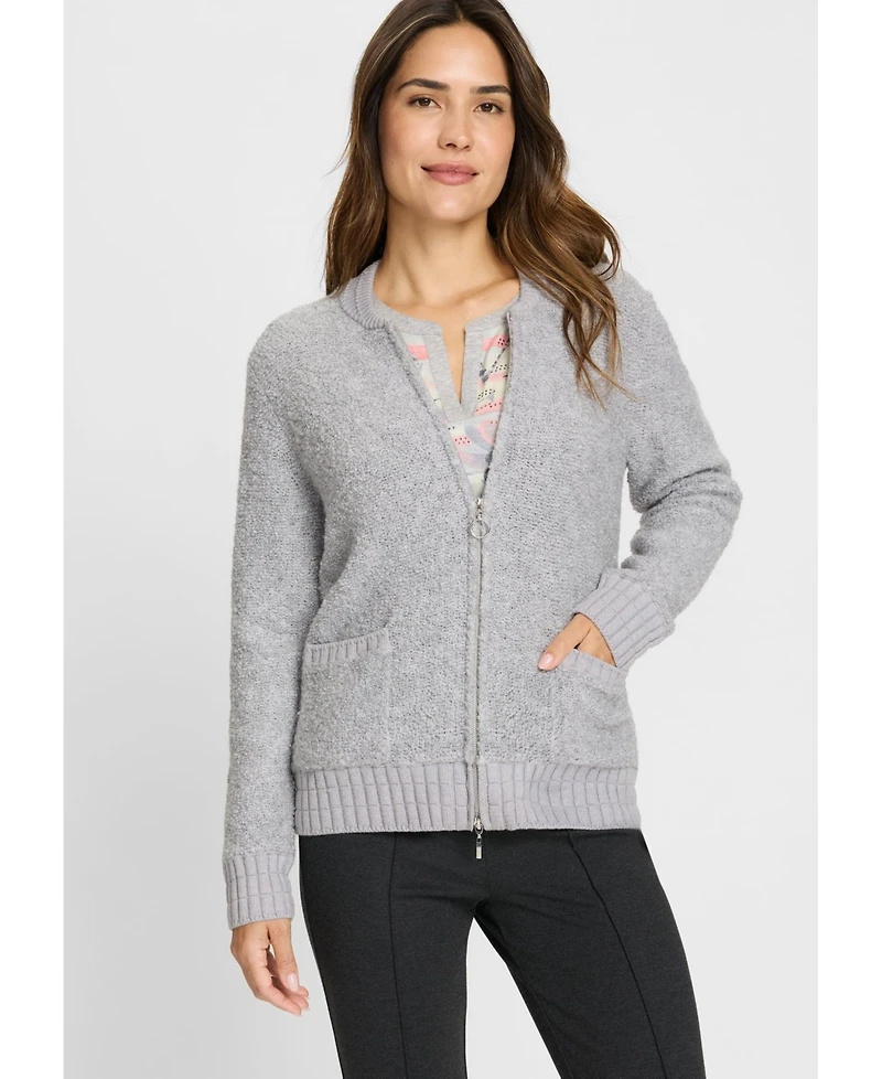 Olsen Women's Boucle Zip Front Cardigan