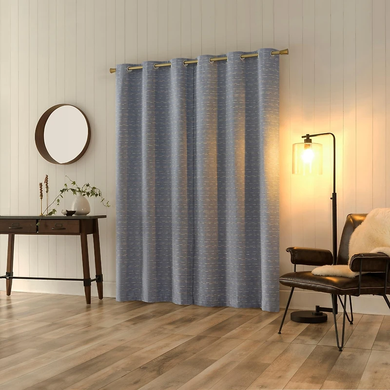 Sun Zero Drayton Slub Detail Magnetic Closure 100% Blackout Grommet Curtain Panel Pair