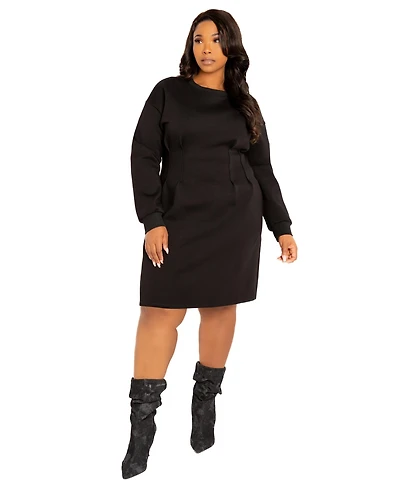 Buxom Couture Women's Plus Waisted Jersey Mini Dress