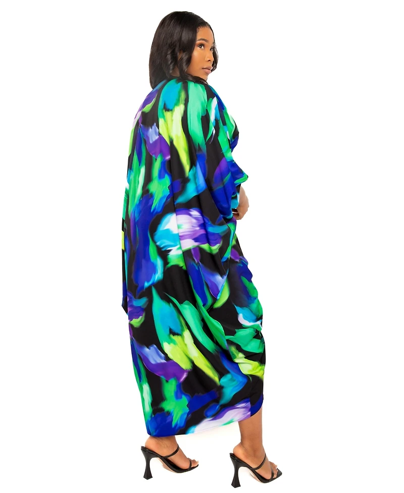 Buxom Couture Women's Plus Printed Cinch Waist Kaftan Dress