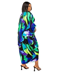 Buxom Couture Women's Plus Printed Cinch Waist Kaftan Dress