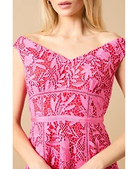Oasis Women's Floral Lace Off The Shoulder Midi Dress