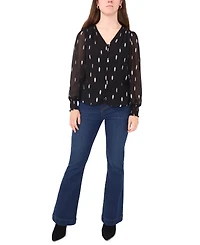 Sam & Jess Petite V-Neck Smocked-Trim Long-Sleeve Top