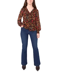 Sam & Jess Petite Printed V-Neck Smocked-Shoulder Blouse