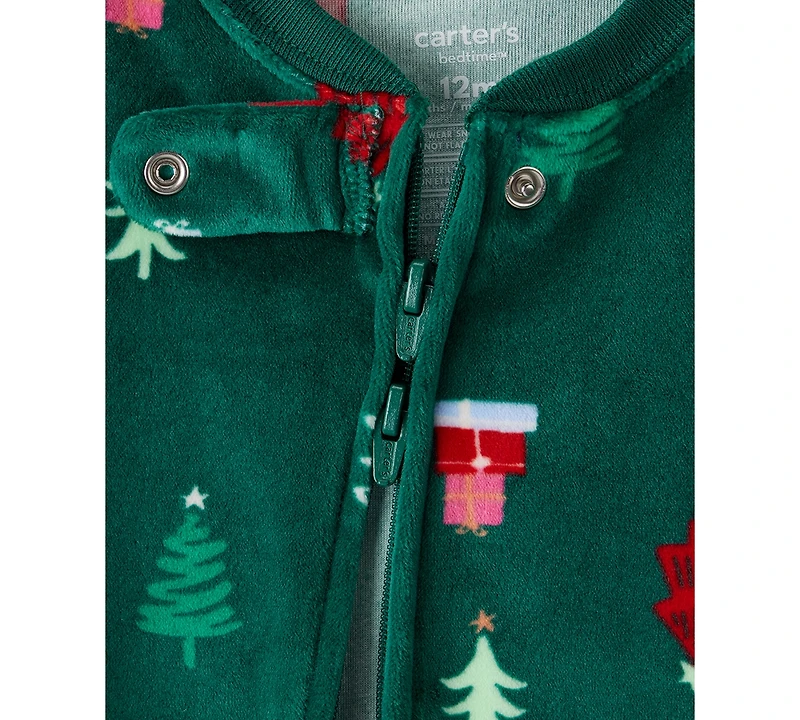 Carter's Baby Boys or Girls Christmas Tree Print Velour, 1-Piece Pajamas