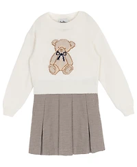 Rare Editions Big Girls 2 piece Teddy Bear Sweater and Plaid Skirt Dress Set