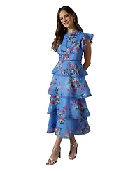 Coast Lace Trim Tiered Organza Midi Dress