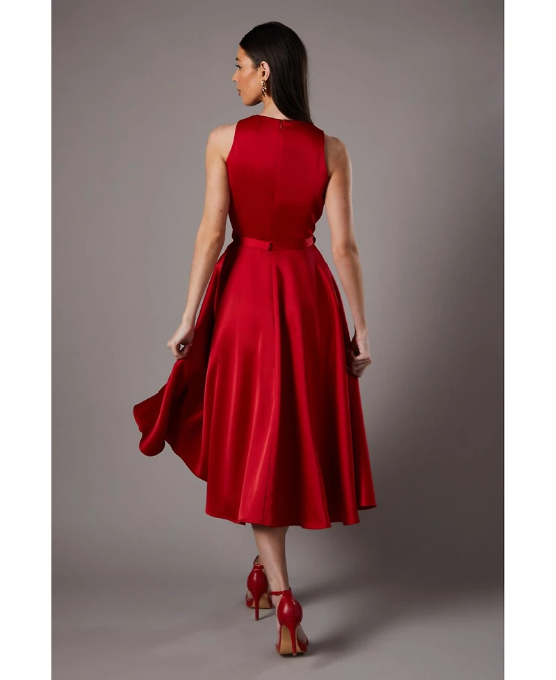 Coast Bow Trim V Neck Volume Skirt Midi Dress