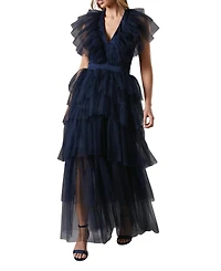 Coast Women's Mesh V-Neck Halter Tiered Maxi Dress