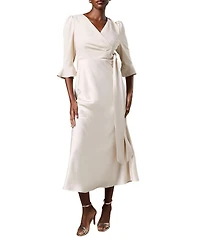 Coast Women's Ruffle Sleeve Satin Wrap Dress