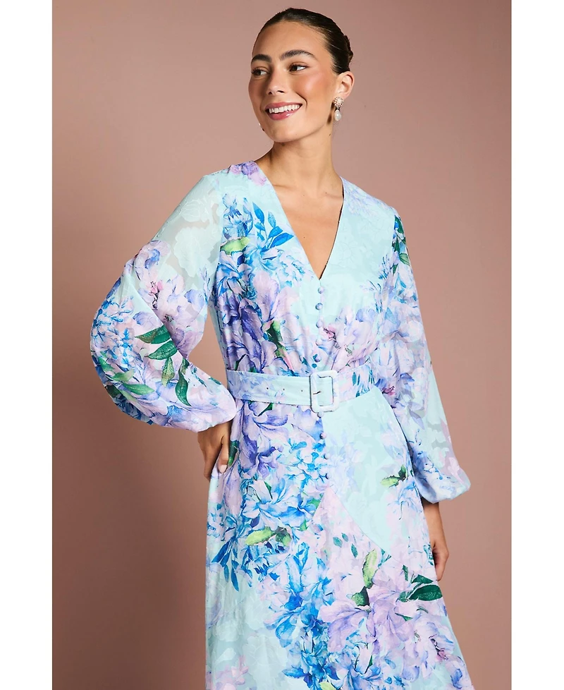 Coast Women's Long Sleeve Chiffon Belted Maxi Dress