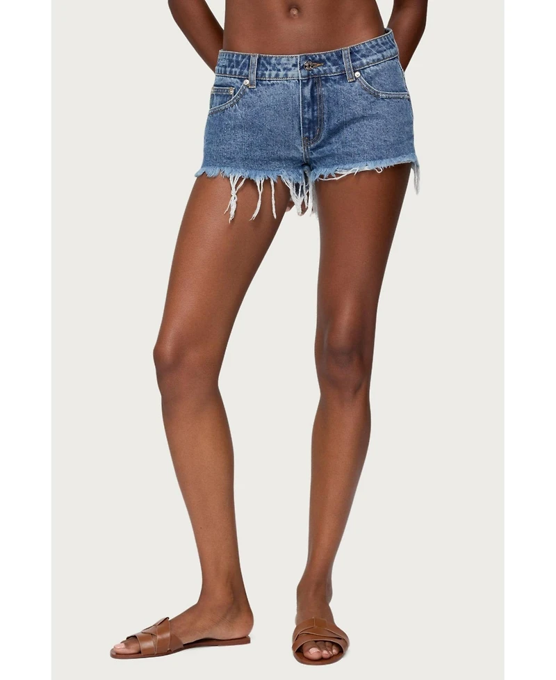 Edikted Women's Frayed Vintage Washed Denim Shorts