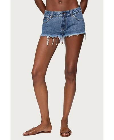 Edikted Women's Frayed Vintage Washed Denim Shorts