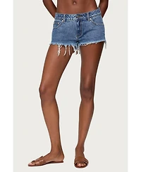 Edikted Women's Frayed Vintage Washed Denim Shorts