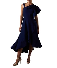 Coast Women's One Shoulder Crepe Ruffle Midi Dress