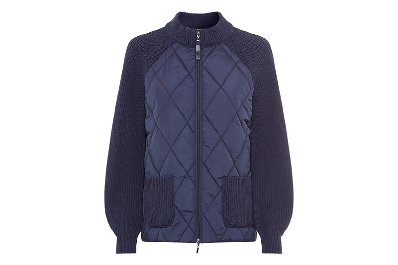 Olsen Women's Quilted Mixed Media Zip Front Cardigan