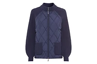 Olsen Women's Quilted Mixed Media Zip Front Cardigan