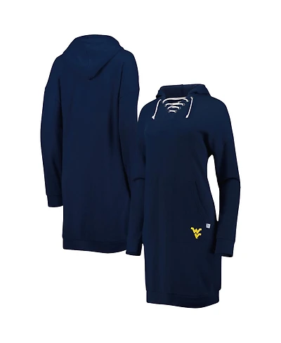 Touch Women's Navy West Virginia Mountaineers Quick Pass Lace-Up V-Neck Hoodie Dress