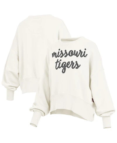 Pressbox Women's Cream Missouri Tigers Oversized Chelsea Waist Length Pullover Sweatshirt