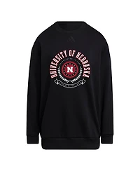 Adidas Women's Black Nebraska Huskers Oversized Crewneck Pullover