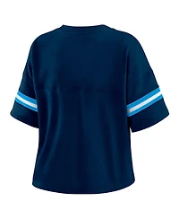Wear by Erin Andrews Women's Navy Tennessee Titans Color Block Boxy Modest Crop V-Neck T-Shirt