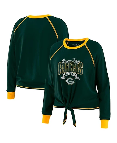 Wear by Erin Andrews Women's Green/Gold Green Bay Packers Tie-Front Long Sleeve Top
