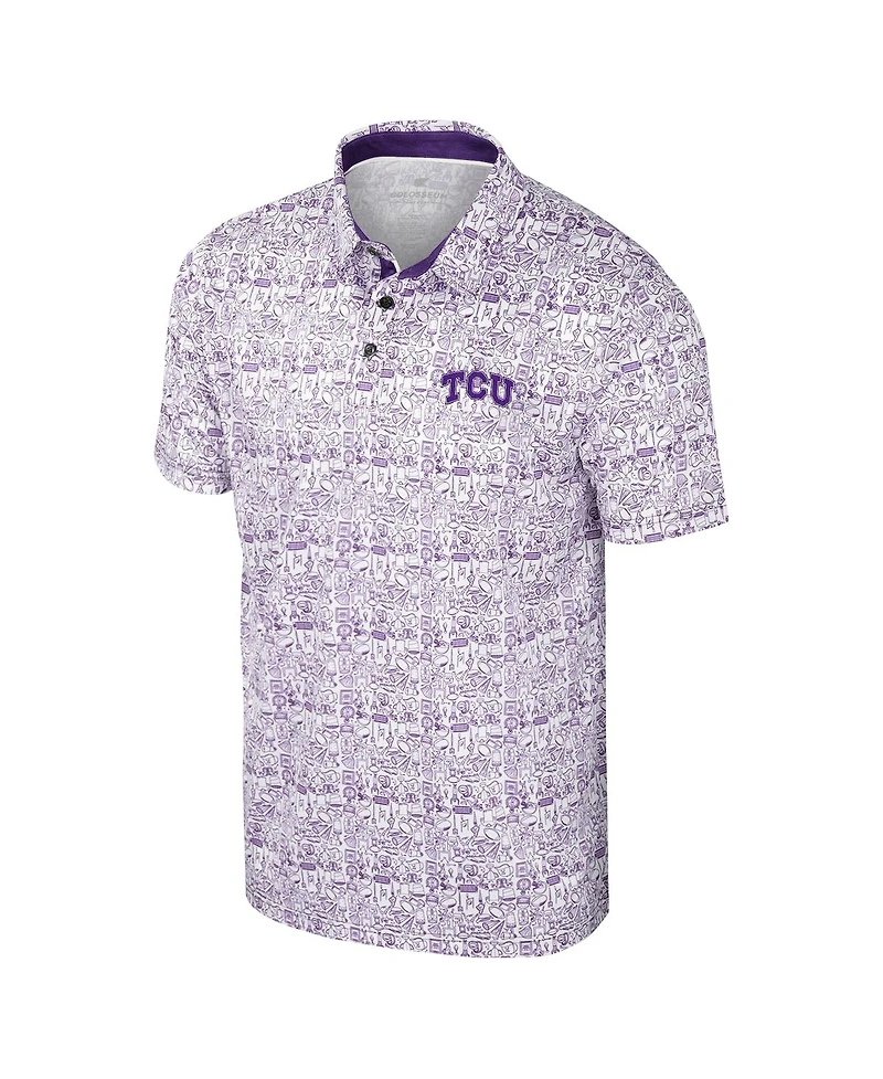Colosseum Men's Purple Tcu Horned Frogs It's Time Allover Print Polo Shirt