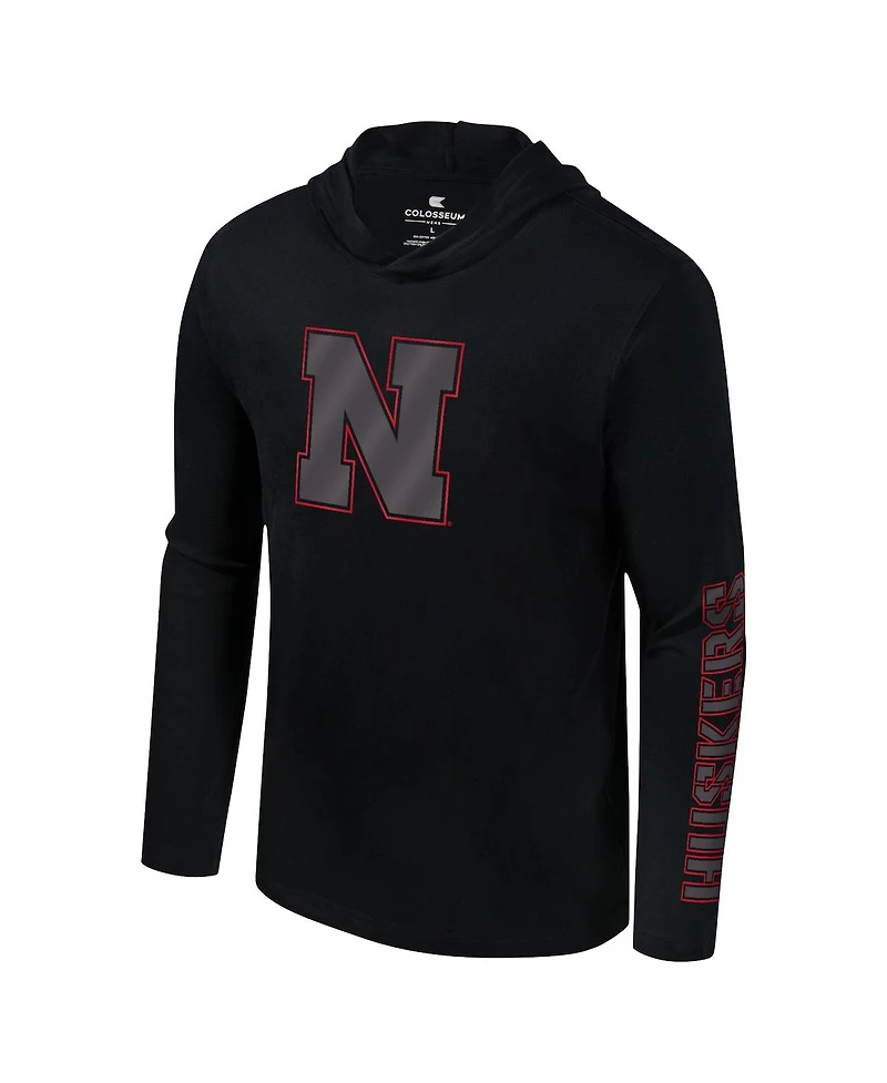 Colosseum Men's Black Nebraska Huskers Color Pop Active Blend 2-Hit Long Sleeve Hooded T-Shirt
