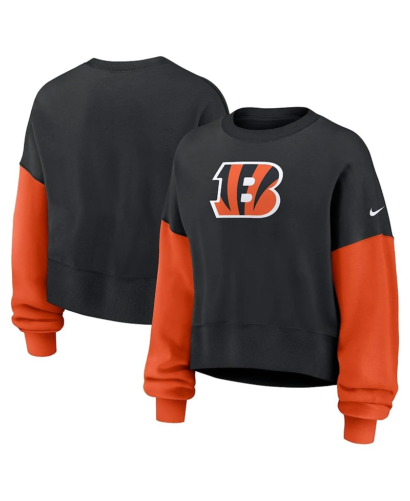 Nike Women's Black Cincinnati Bengals Oversized Color-Block Pullover Sweatshirt
