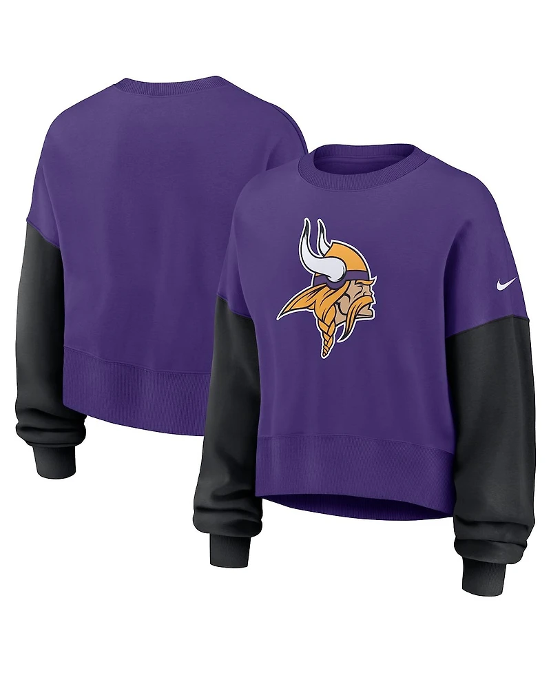 Nike Women's Purple Minnesota Vikings Oversized Color-Block Pullover Sweatshirt