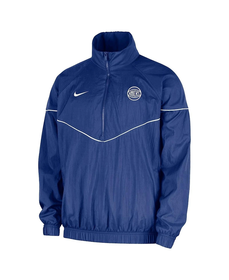 Nike Men's Blue New York Knicks Courtside Wind Runner Woven Half-Zip Jacket