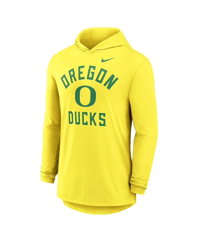 Nike Men's Yellow Oregon Ducks Classic Arch Tri-Blend Performance Long Sleeve Hoodie T-Shirt