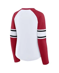 Fanatics Women's White/Scarlet San Francisco 49ers Redzone Blitz Package Raglan Lace-Up V-Neck Long Sleeve T-Shirt