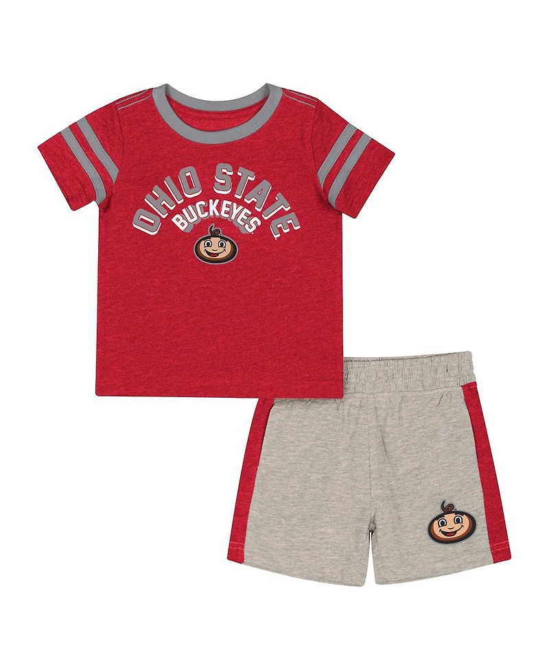 Colosseum Baby Boys and Girls 2-Piece Heather Scarlet Ohio State Buckeyes T-Shirt Shorts Set