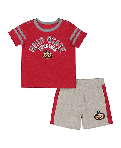 Colosseum Baby Boys and Girls 2-Piece Heather Scarlet Ohio State Buckeyes T-Shirt Shorts Set