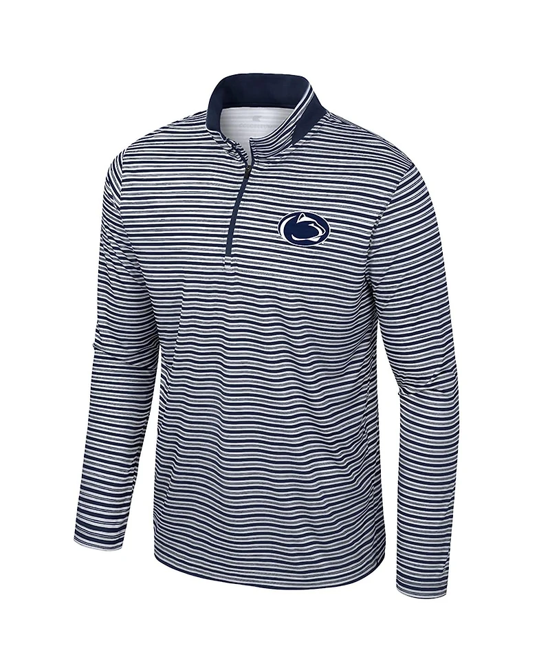 Colosseum Men's Navy Penn State Nittany Lions Striped Quarter-Zip Sweatshirt