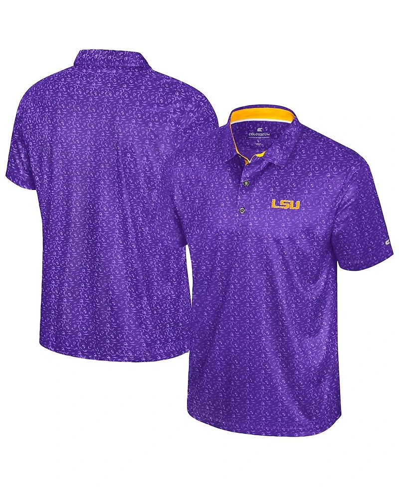 Colosseum Men's Purple Lsu Tigers Football Print Polo Shirt