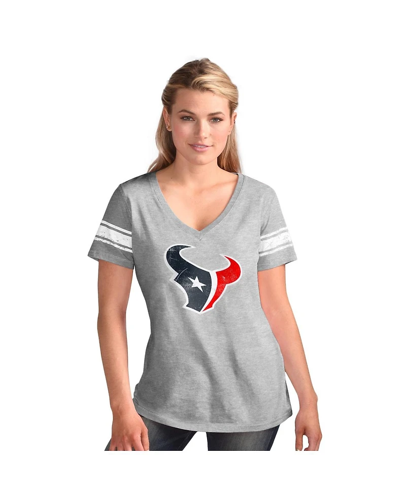 G-iii 4Her by Carl Banks Women's Heather Gray Houston Texans First Pick Distressed V-Neck T-Shirt